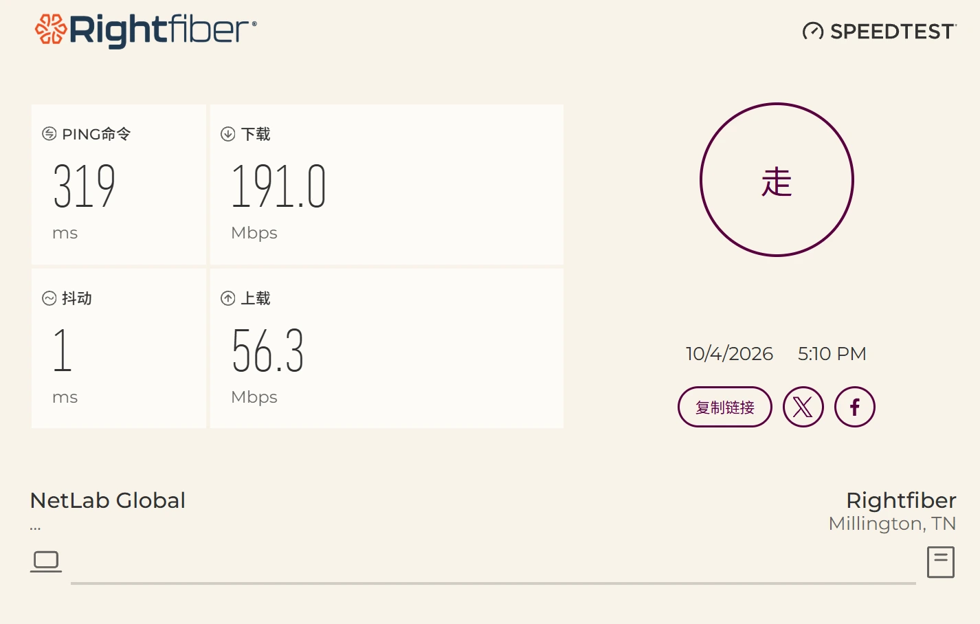 RightFiber 电信 非高峰期