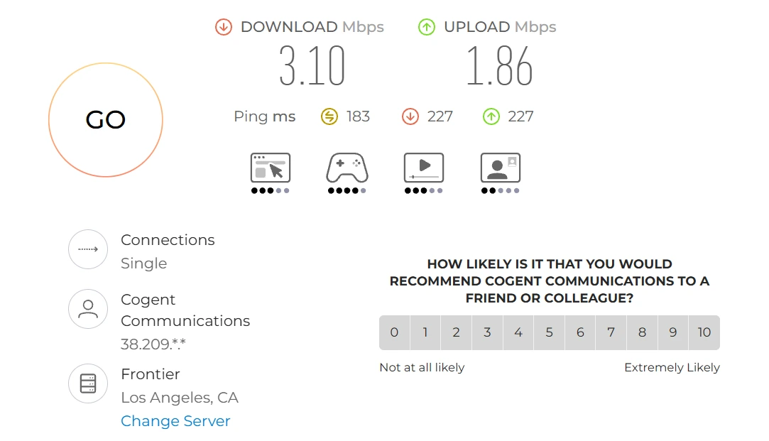 Speedtest 移动 非高峰期直连